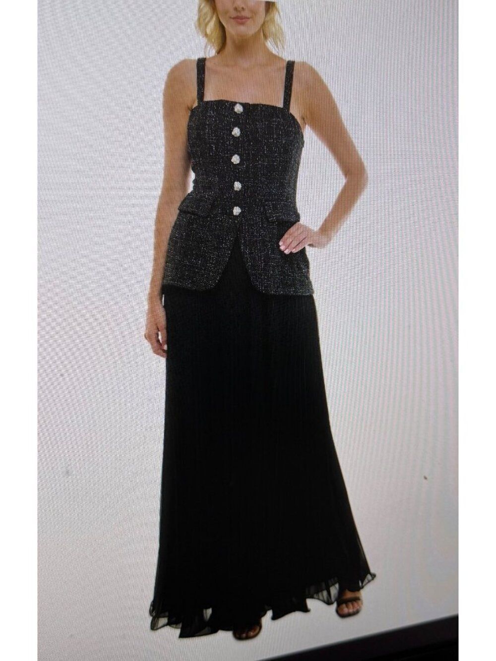 Taylor Women's Square Neck Tweed Twofer Gown Dress Size 4